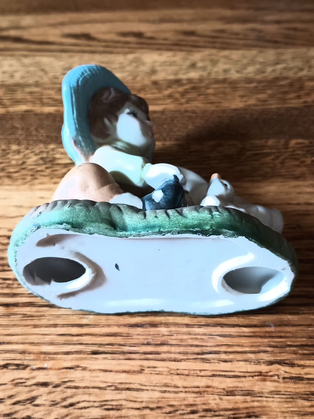 Hand-Painted Ceramic Boy and Geese Figurine in Blue and Green - Picture 3 of 9